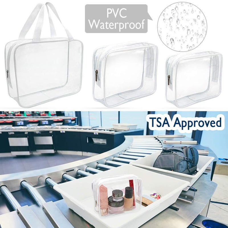 APREUTY Clear Makeup Bags, TSA Approved 6Pcs Cosmetic Makeup Bags Set Clear PVC with Zipper Handle Portable Travel Luggage Pouch Airport Airline Organization (White) - Image 4